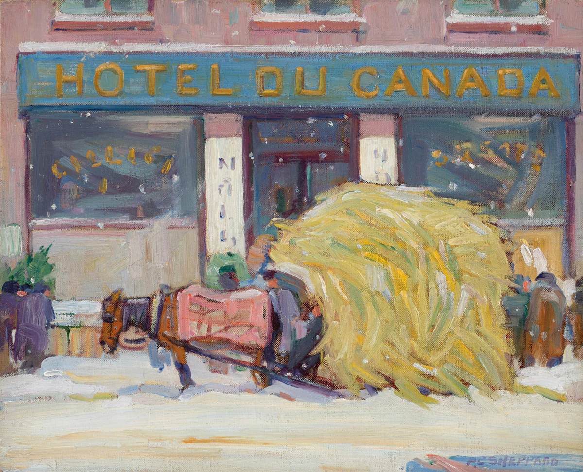 Peter Clapham Sheppard, Hôtel du Canada, Winter, Marché Bonsecours, 1931, oil on canvas