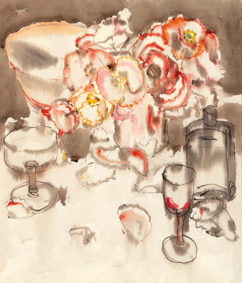 David Brown Milne, Poppies and Glass II, Uxbridge, circa August 1941, watercolour, circa 1941 - view 1
