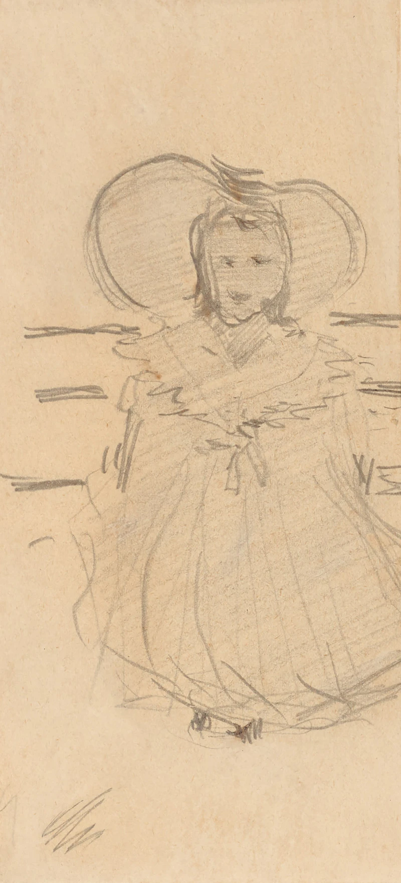 James Wilson Morrice, Girl with Bonnet, circa 1894, graphite on paper mounted to paper, 1906 - view 1