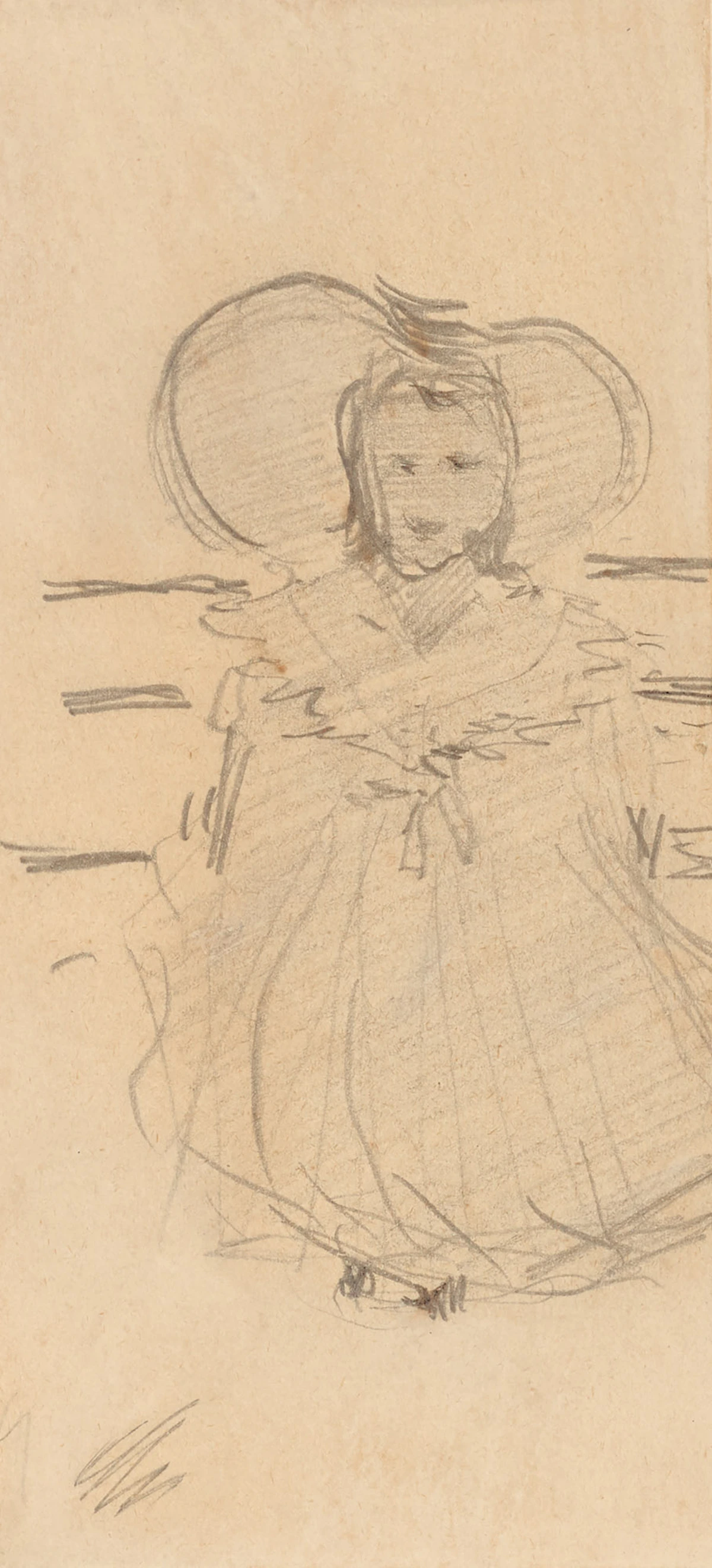 James Wilson Morrice, Girl with Bonnet, circa 1894, graphite on paper mounted to paper, 1906