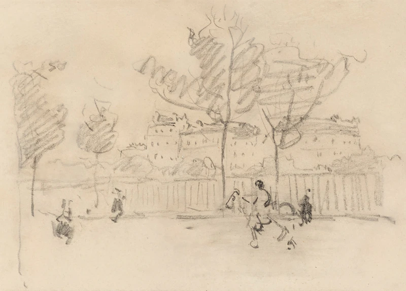 James Wilson Morrice, Street Scene, Paris, circa 1898, graphite on paper mounted to paper - view 1