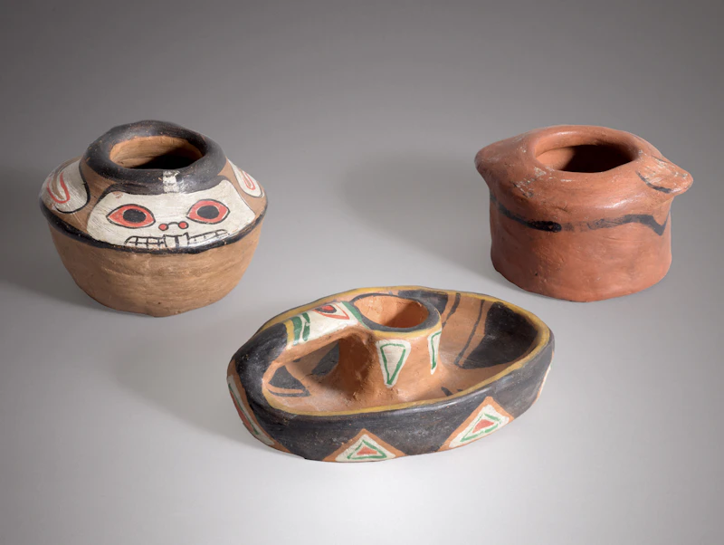 Emily Carr, Collection of Klee Wyck Pottery, three painted ceramics - view 2