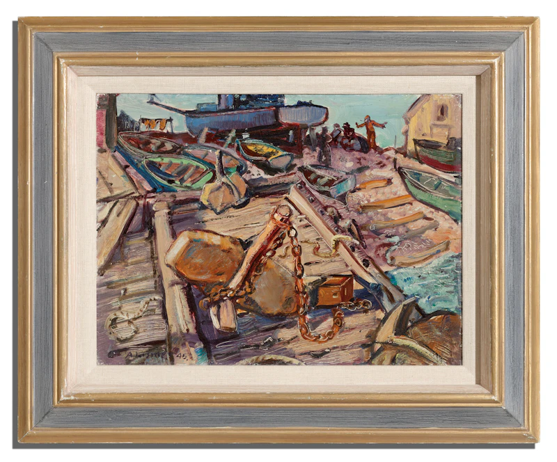 Arthur Lismer, Launching the Blue Boat, Cape Breton. N.S., 1945, oil on board - view 2