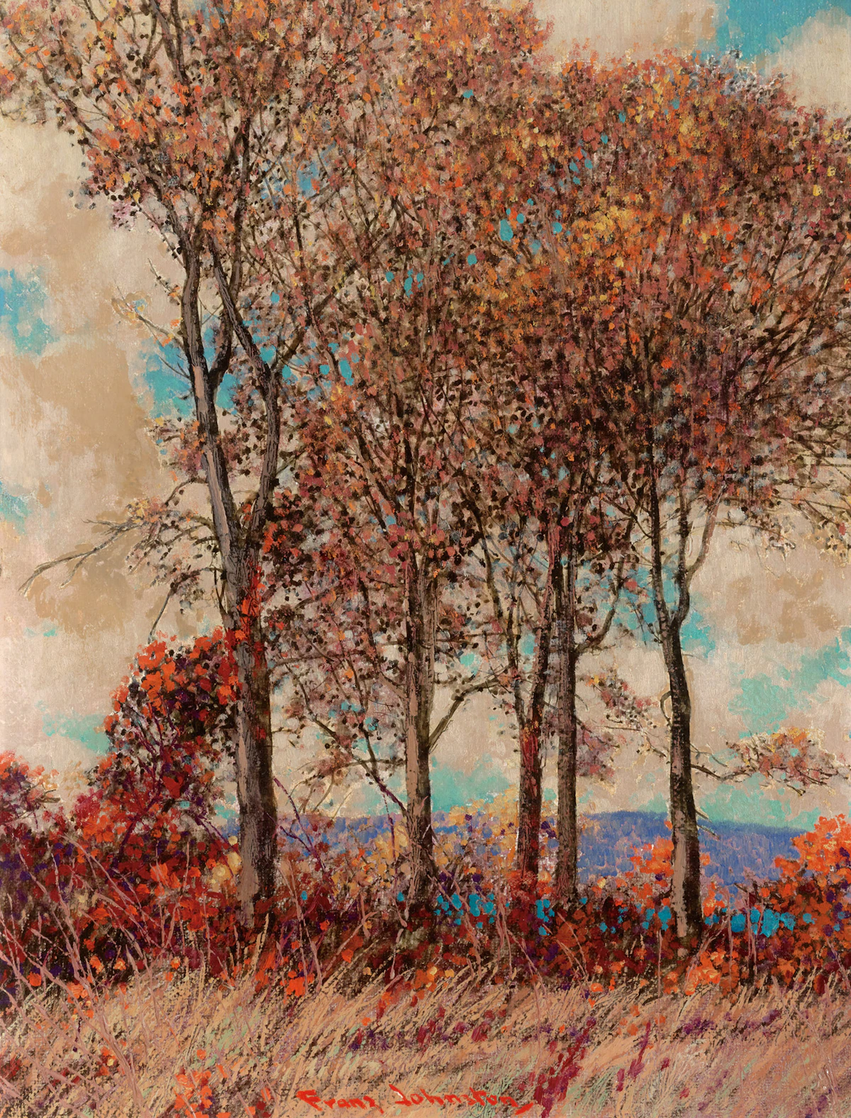 Frank Hans Johnston, Silent Sentinels, oil on board