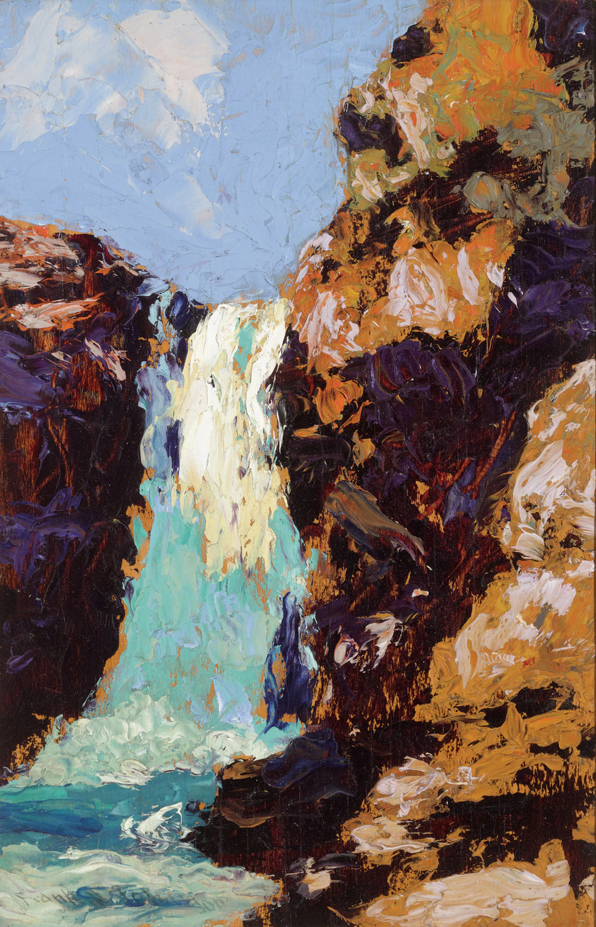 Frank Hans Johnston, Waterfall, Algoma, 1920, oil on board