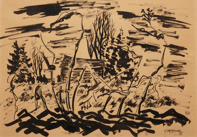 Untitled Landscape with Barn by Kazuo Nakamura