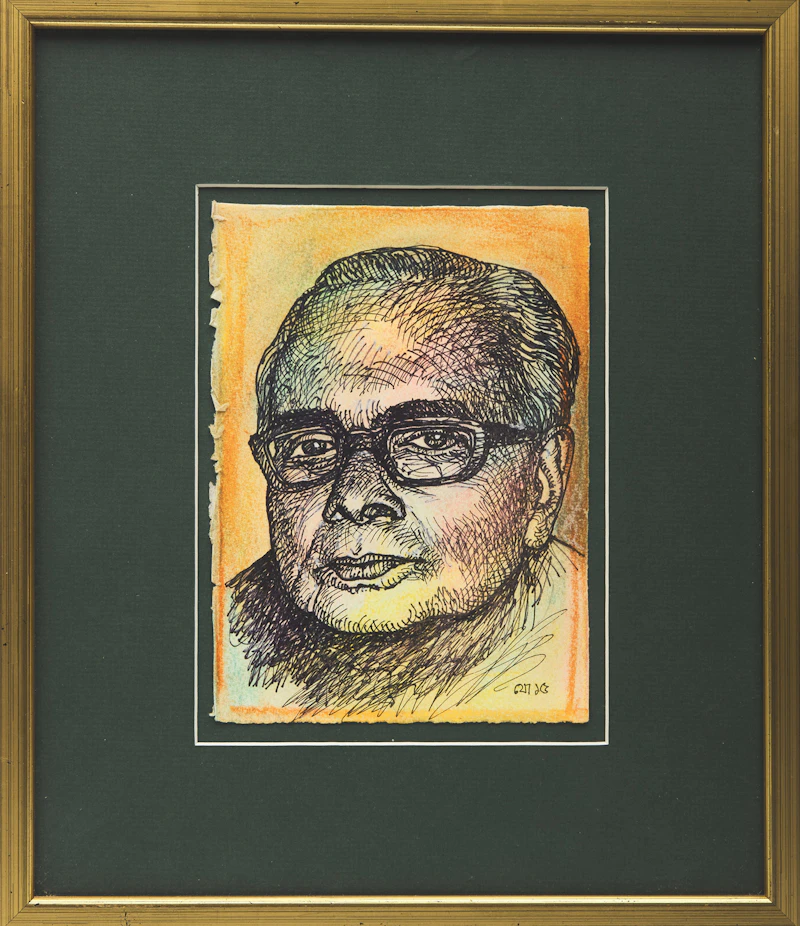 Jogen Chowdhury, Portrait of Debabrata Biswas, ink on paper - view 2