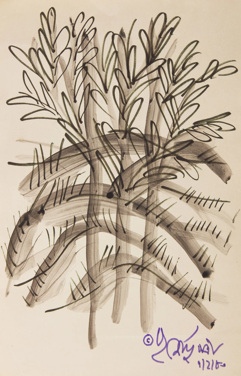 Poonen Duputtree, Plant Study and Two Floral Studies, watercolour on card and two watercolours on paper, 1989 - view 6