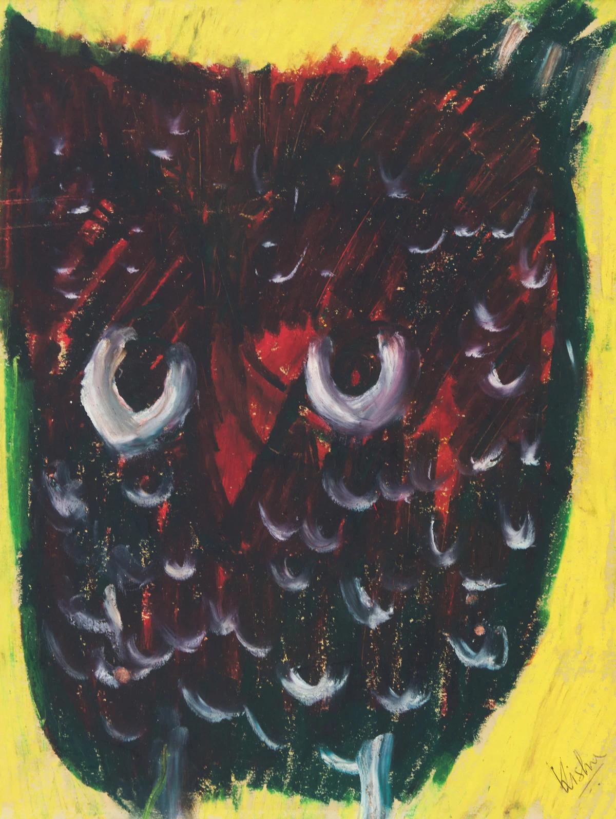 Kishore Chatterjee, Owl, watercolour on paper
