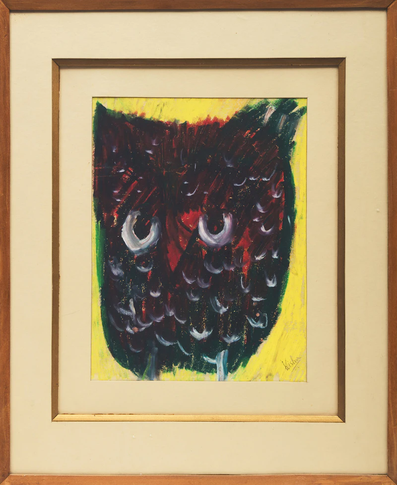Kishore Chatterjee, Owl, watercolour on paper - view 2