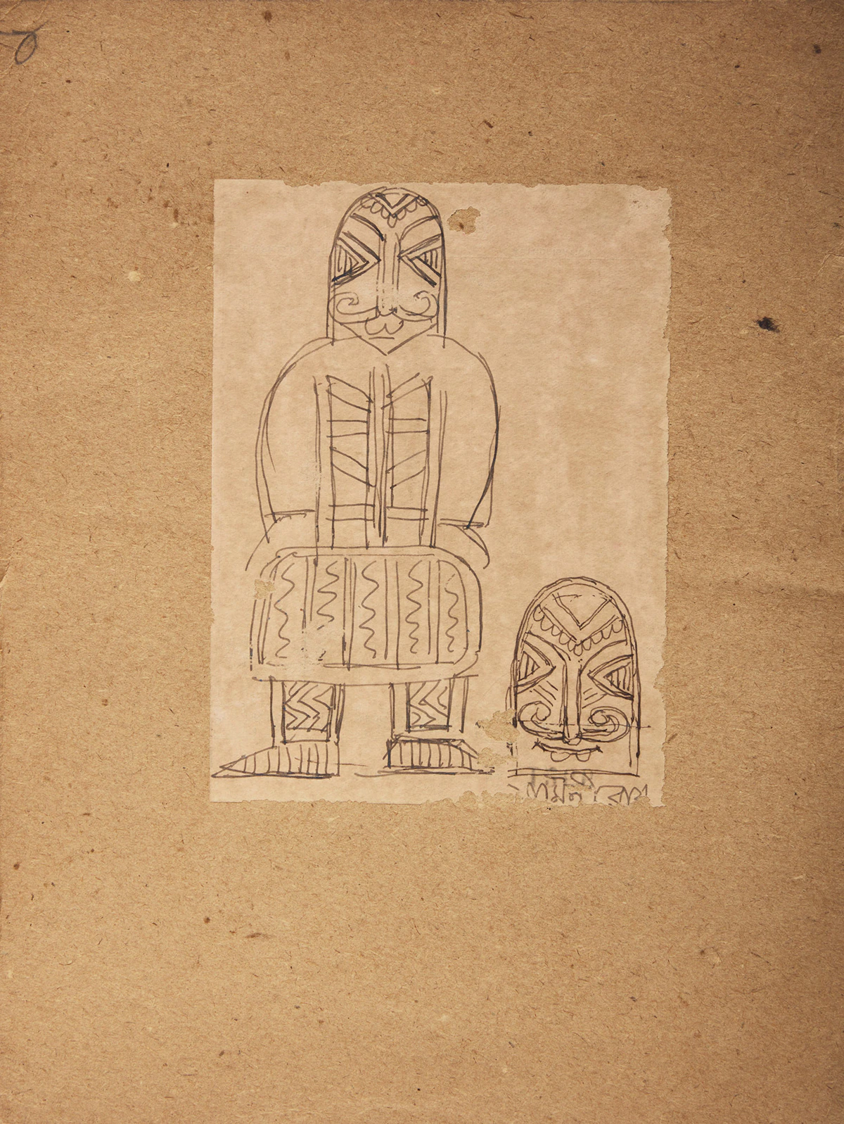 Jamini Roy, Three Sketches, three ink on found pages