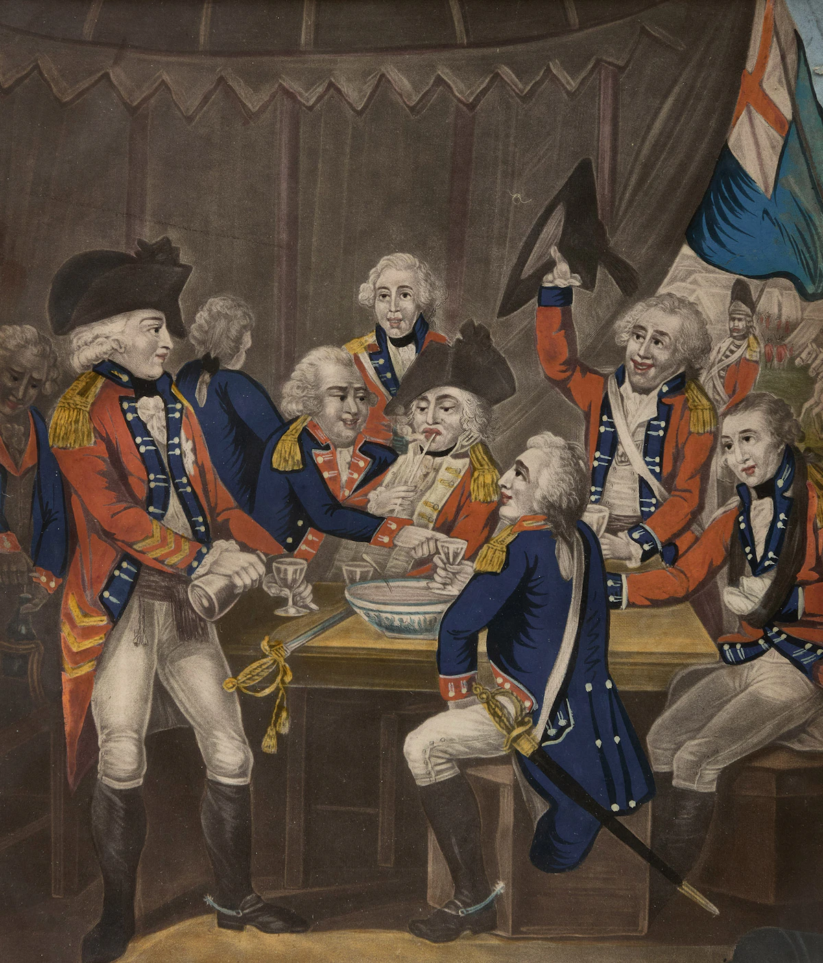 British School, British Soldiers Drowning Care, colour engraving