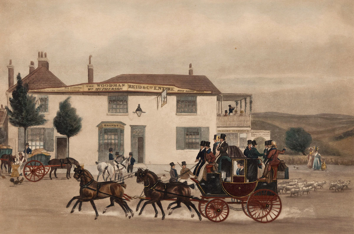 George Hunt, A View on the Highgate Road, colour etching and aquatint