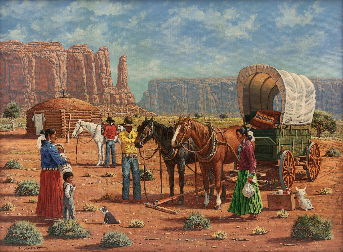 Robert Becenti Jr., Untitled (Camp of Navajo Family), oil on canvas