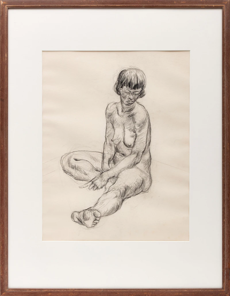 Gerald Trottier, Seated Nude Figure, charcoal on paper, circa 1947 - view 2