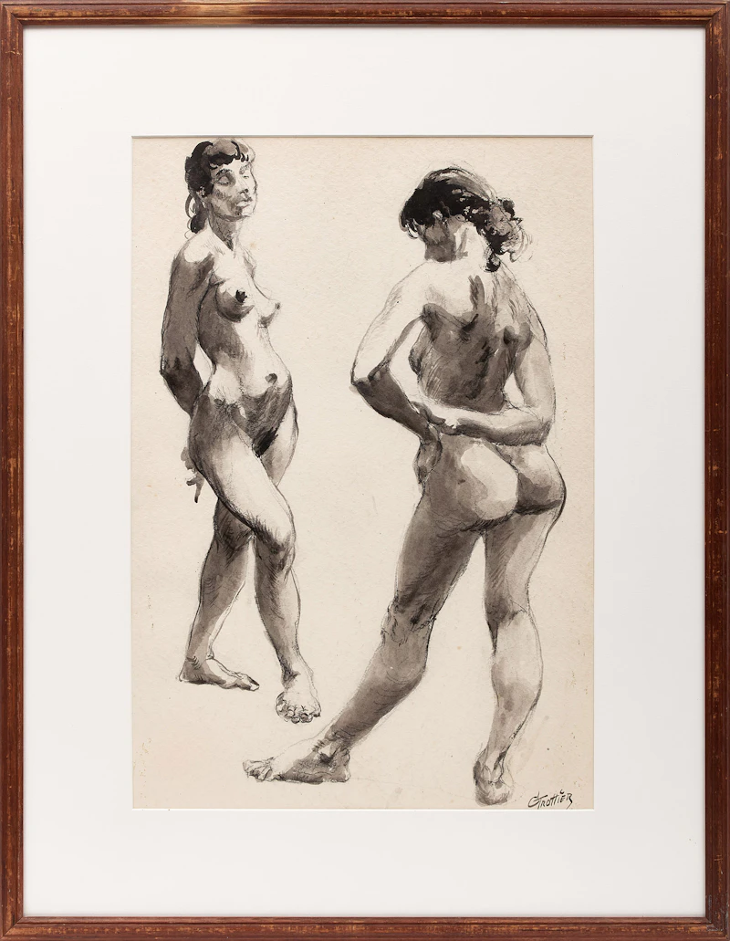 Gerald Trottier, Two Standing Nude Figures, charcoal on paper, 1947 - view 2