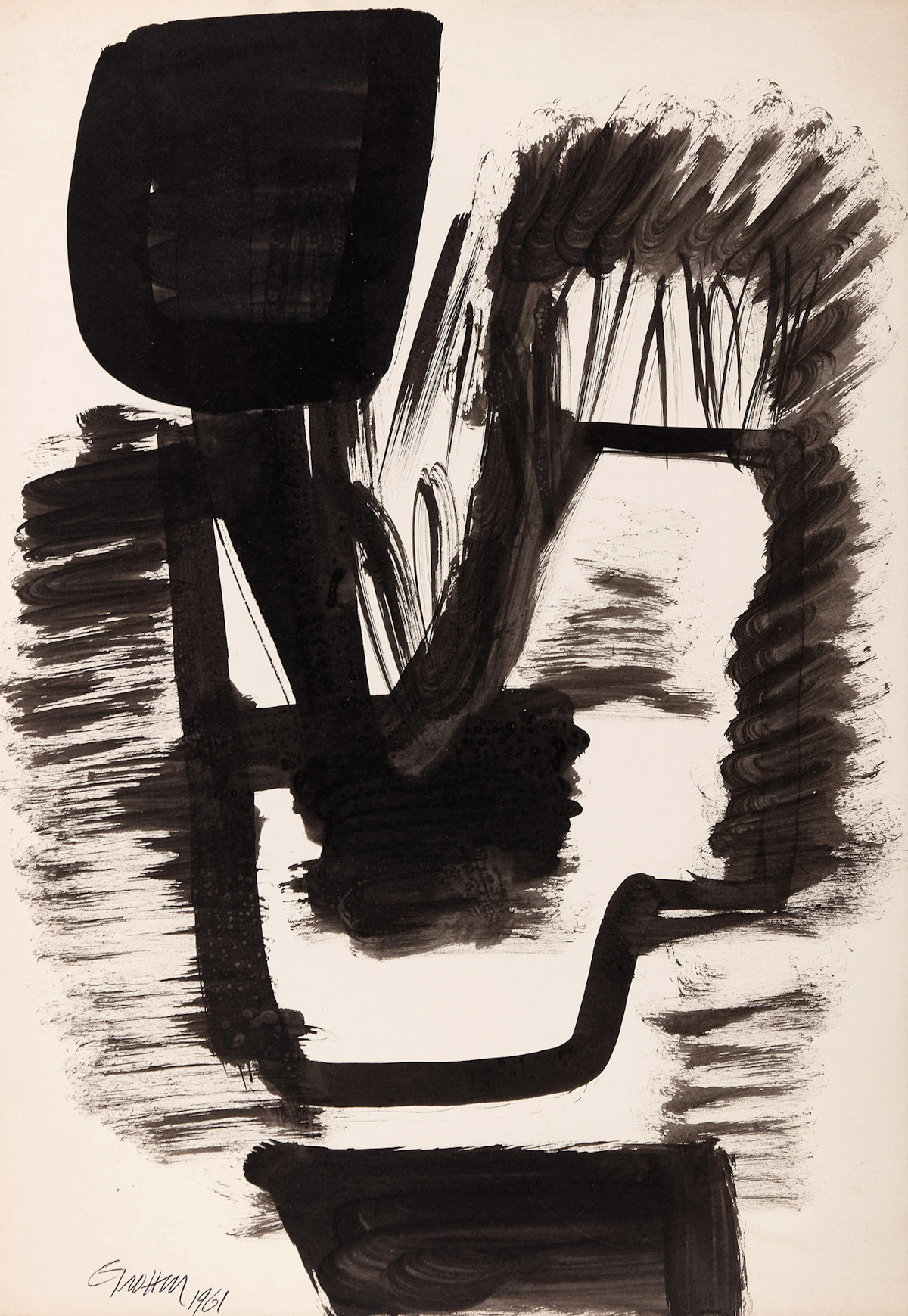 Gerald Trottier, Abstract, Study for Easter Series and Untitled (Tarifa Spain), three ink and wash on paper