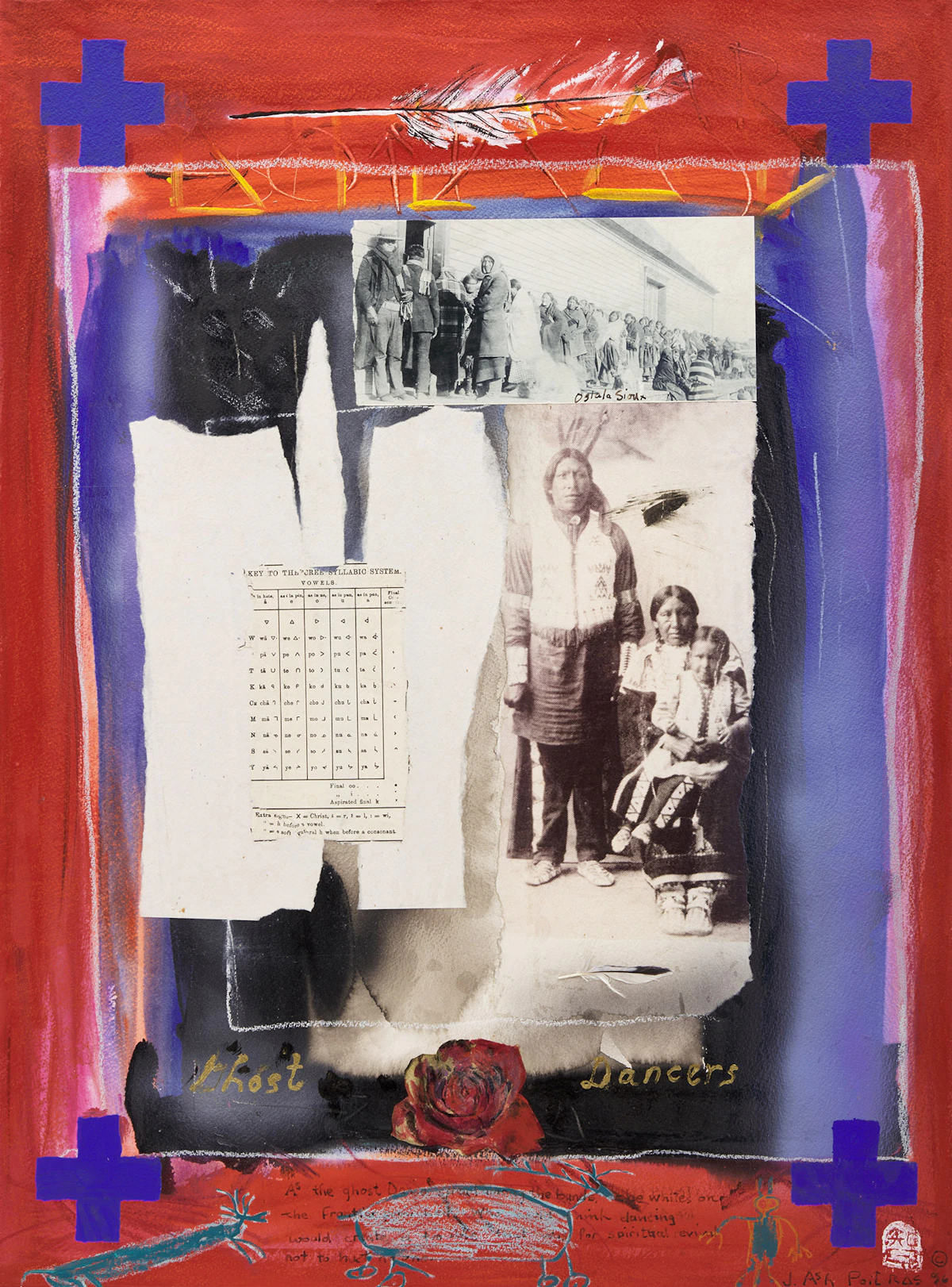 Jane Ash Poitras, Ghost Dancers, 1996, mixed media collage on paper on canvas