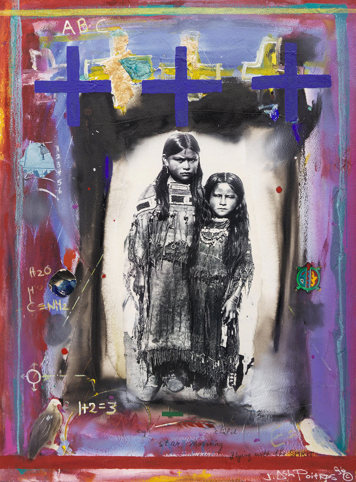 Jane Ash Poitras, Flight of the Eagle, 1996, mixed media collage on paper on canvas