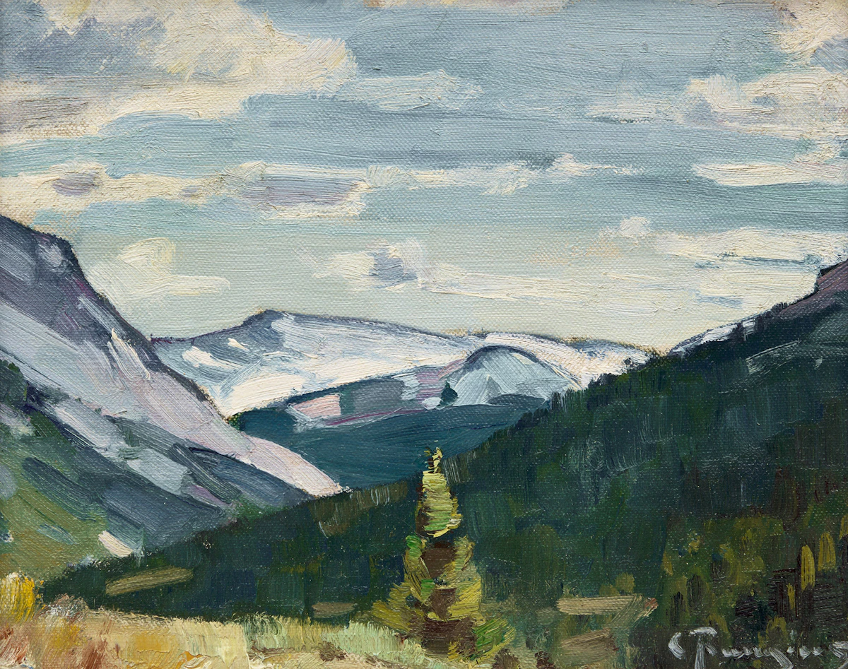 Carl Rungius, Untitled (Mountain Scene), oil on canvas laid on board, circa 1920