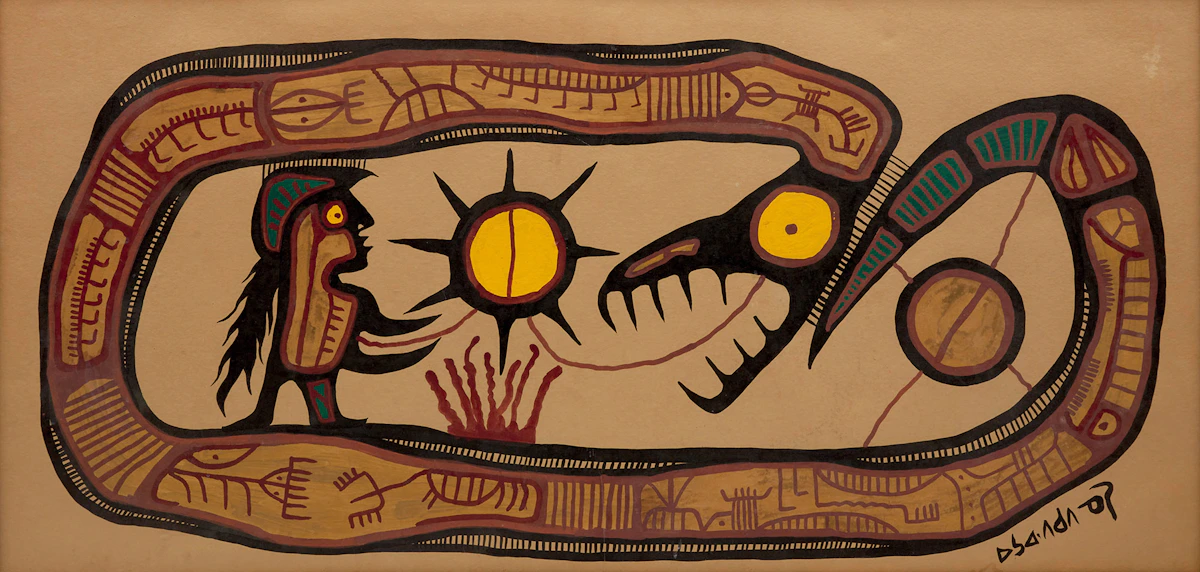 Norval Morrisseau, Snake, acrylic on kraft paper