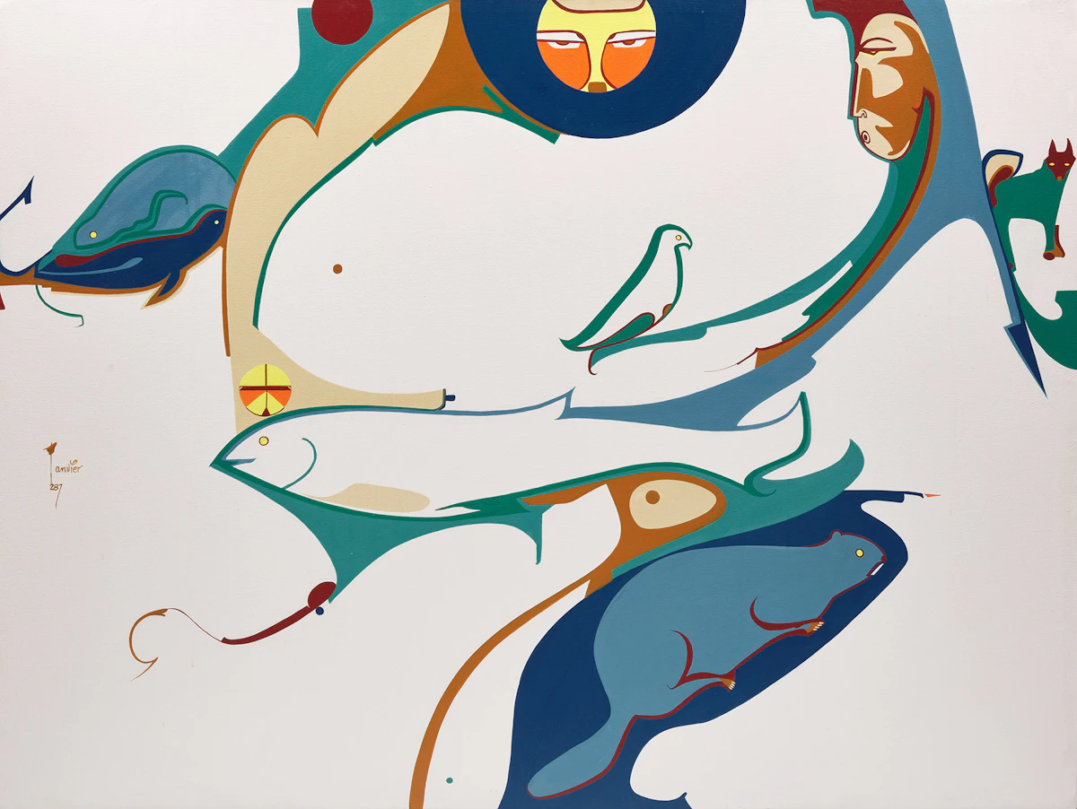 Alex Simeon Janvier, The Northern Habitat, acrylic on canvas, circa 1976