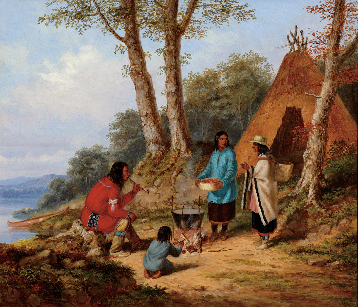 Cornelius Krieghoff, Indian Encampment, oil on canvas