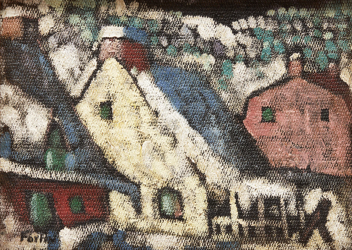 Marc-Aurèle Fortin, Maisons de Charlevoix l’hiver, oil on canvas, circa 1938