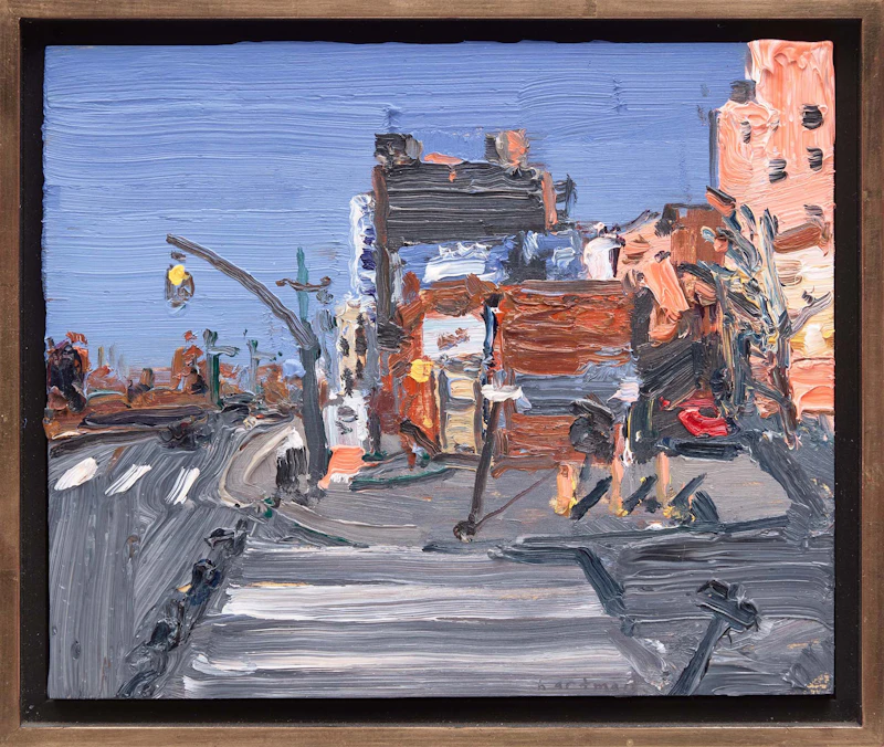 John Hartman, Christopher Street., NYC; View Up 10th Avenue from the High Line; Tribeca, three oils on panel, 2010 - view 2