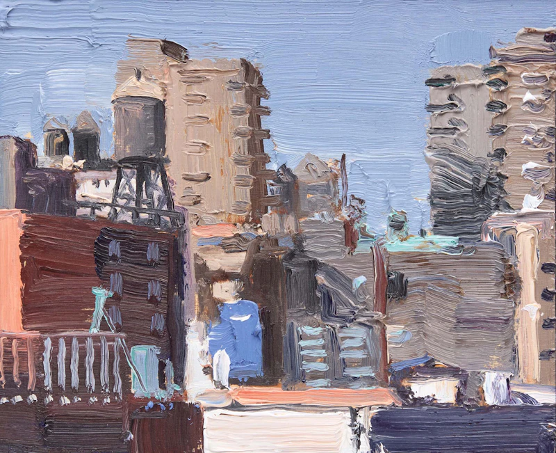 John Hartman, Christopher Street., NYC; View Up 10th Avenue from the High Line; Tribeca, three oils on panel, 2010 - view 7