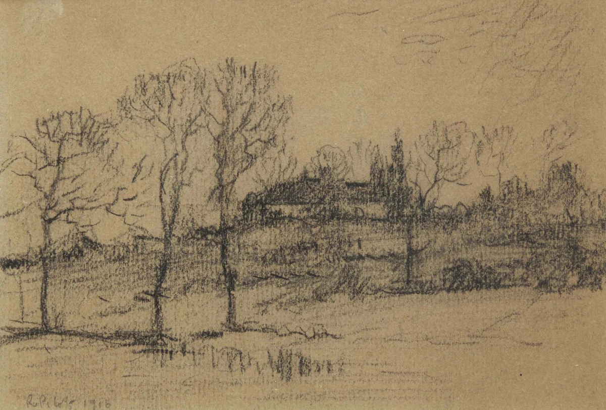 Robert Wakeham Pilot, English Countryside Around Salisbury, charcoal, 1916