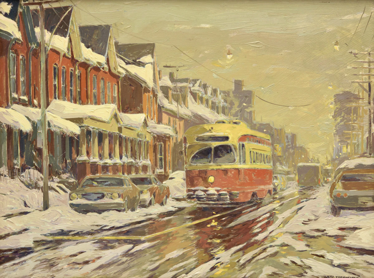 Arto Yuzbasiyan, Street Scene, Toronto, oil on board