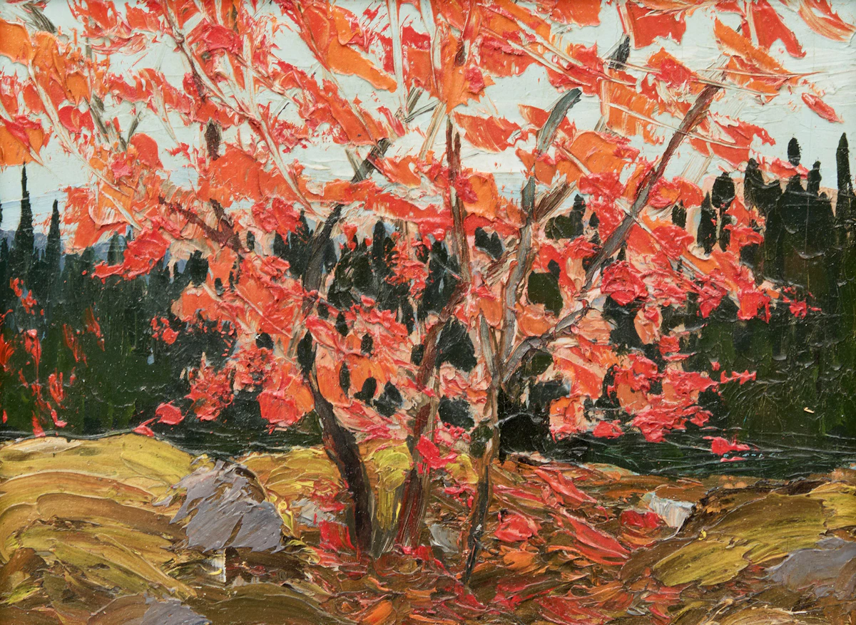 Illingworth Holey Kerr, Red Maple and Black Spruce, oil on board, 1973