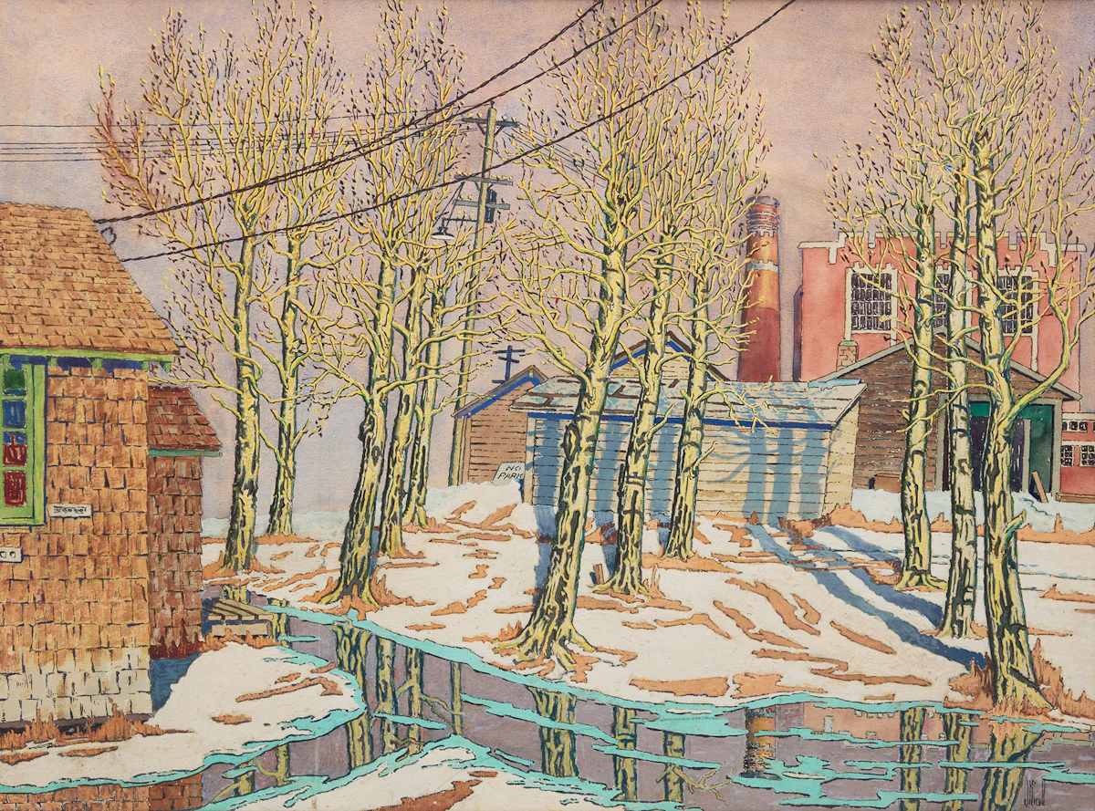 Jim McLaren Nicoll, Backyard in Winter, 1938, watercolour and gouache