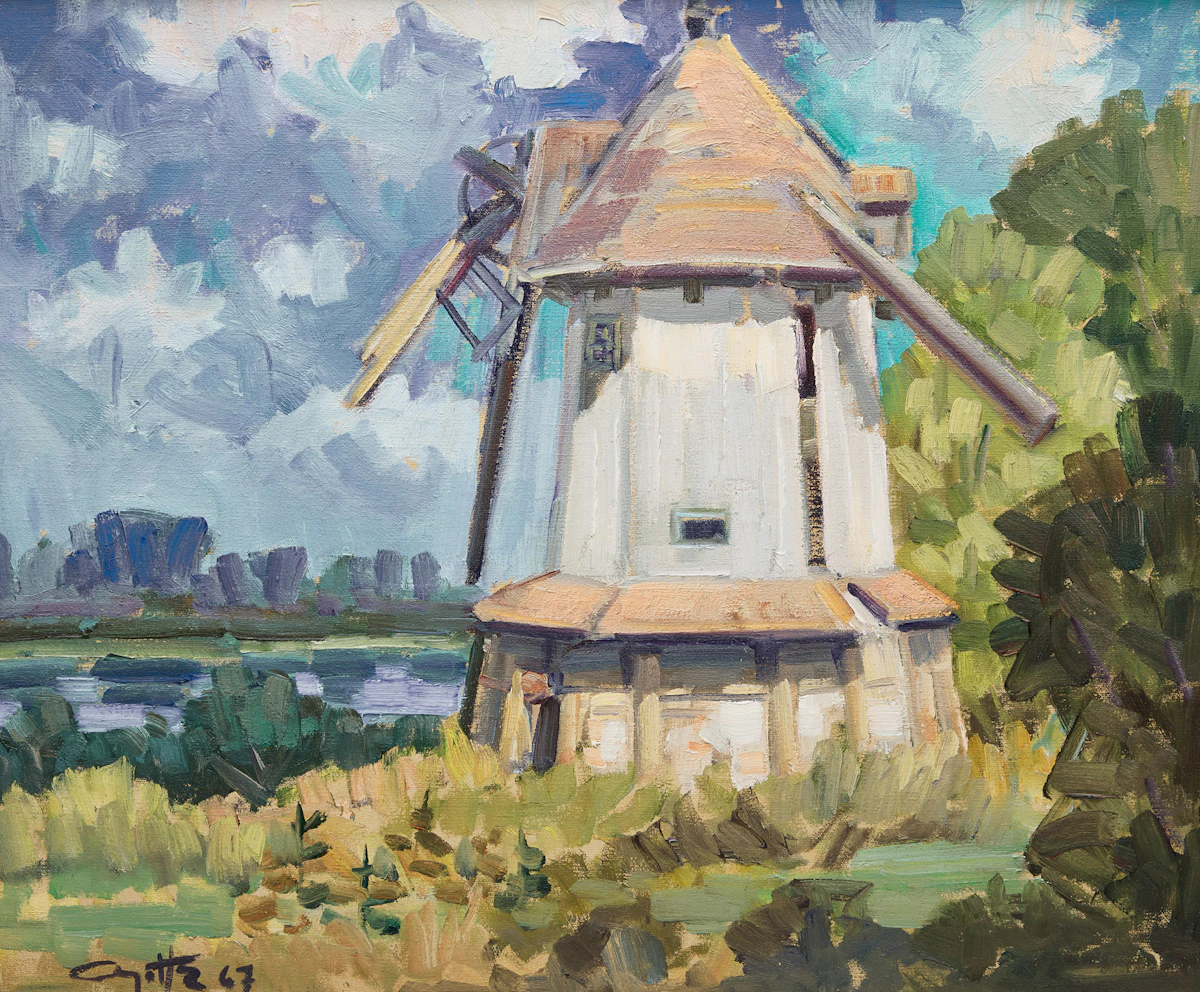 Leo Ayotte, Untitled (Windmill by the River), 1967, oil on canvas