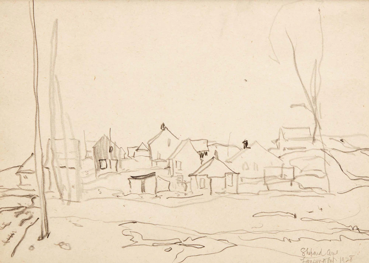Franklin Carmichael, Sheppard Avenue., Lansing, 1928, graphite