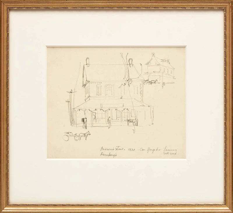 Franklin Carmichael, Brown's Store, Dempsey's (Corner of Yonge & Lansing Side Road), 1921, graphite - view 2