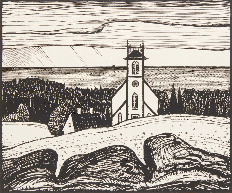 James Edward Hervey MacDonald, Church by the Sea, N.S., 1925, lithograph