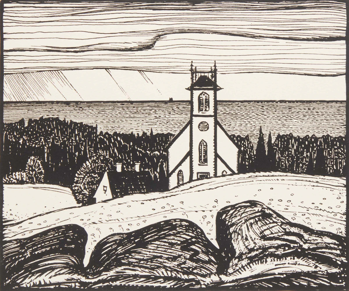 James Edward Hervey MacDonald, Church by the Sea, N.S., 1925, lithograph