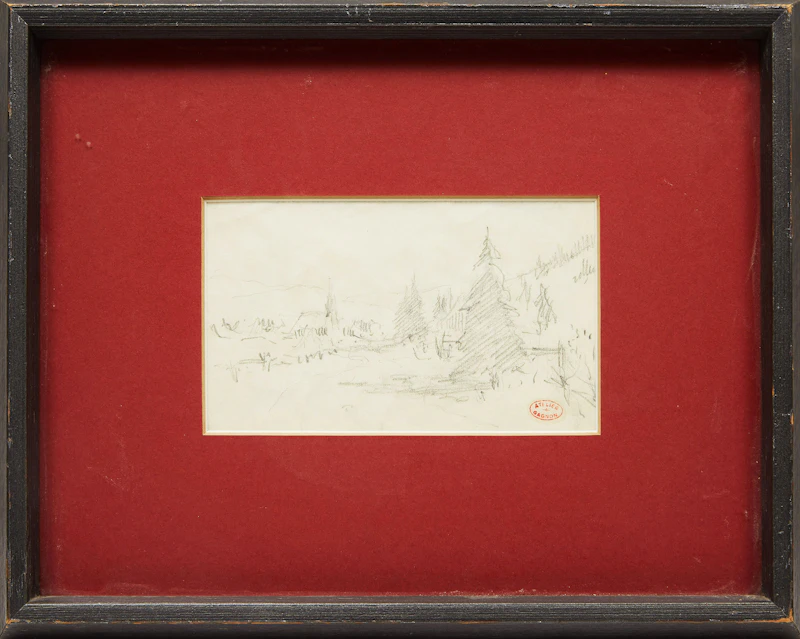 Clarence Alphonse Gagnon, Church in Landscape, graphite - view 2