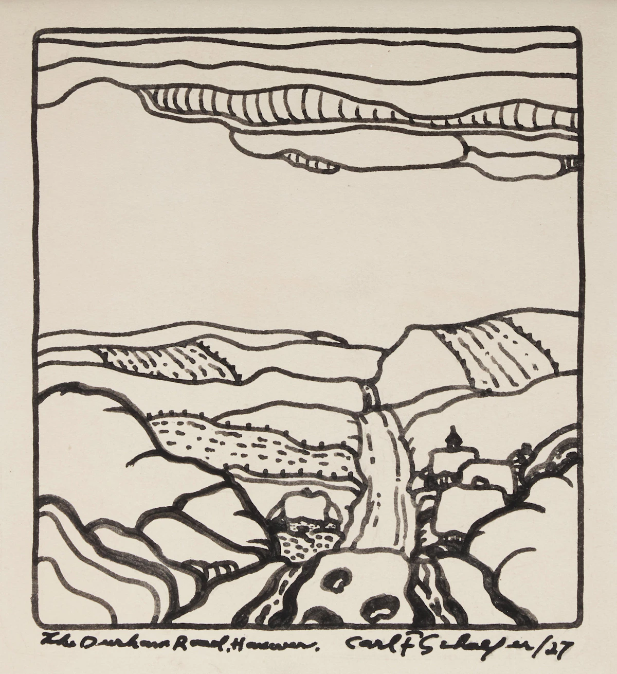 Carl Fellman Schaefer, The Durham Road, Hanover, 1927, ink on card paper