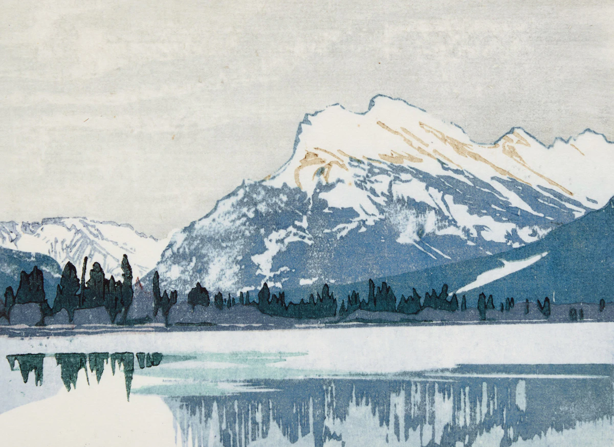 Walter Joseph Phillips, Mt. Rundle in Winter, 1949, colour woodcut