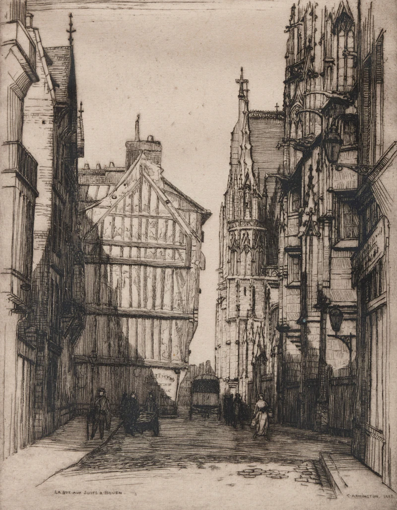 Caroline Helena Armington, La Rue aux Suifs à Rouen, 1923, etching