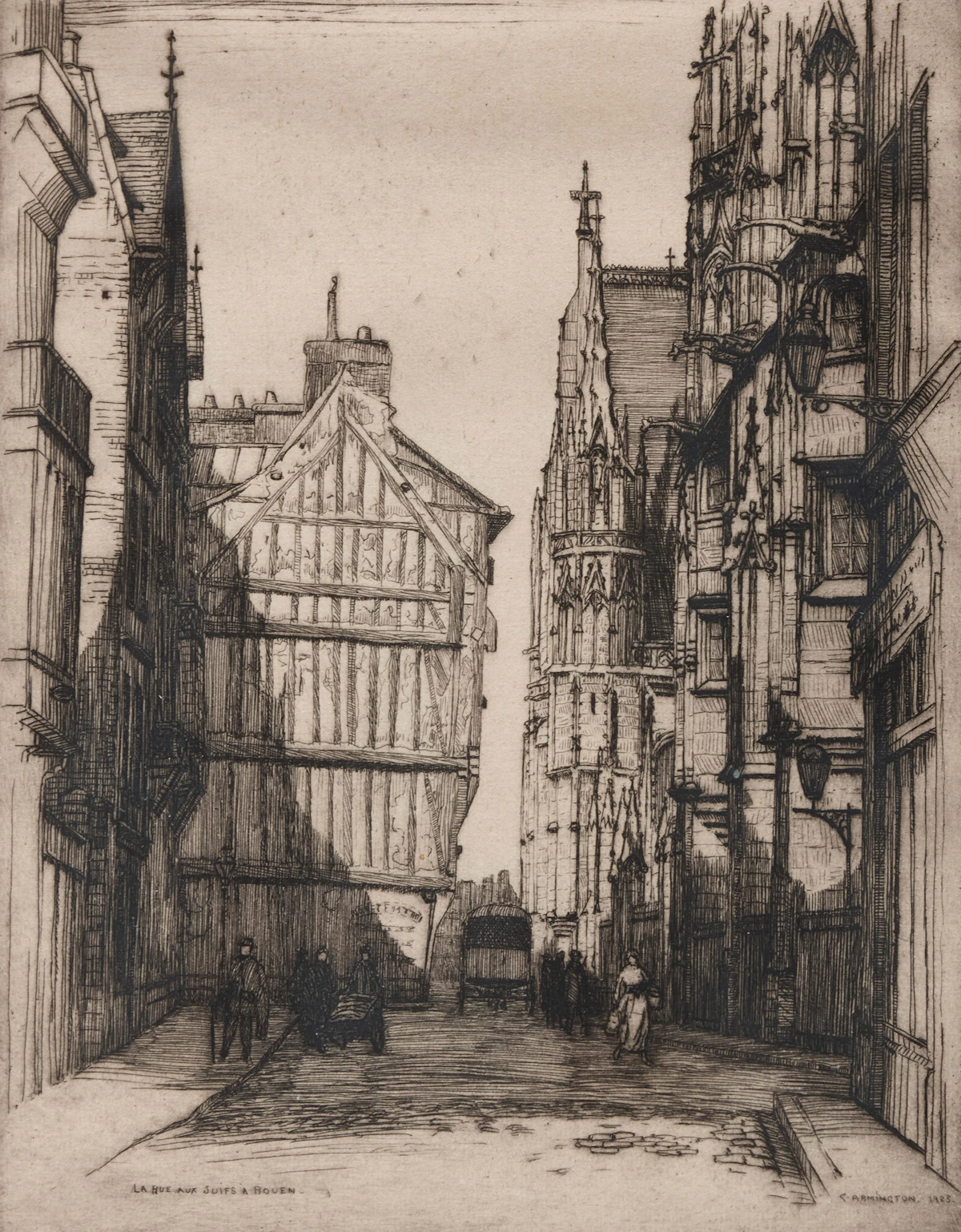 Caroline Helena Armington, La Rue aux Suifs à Rouen, 1923, etching