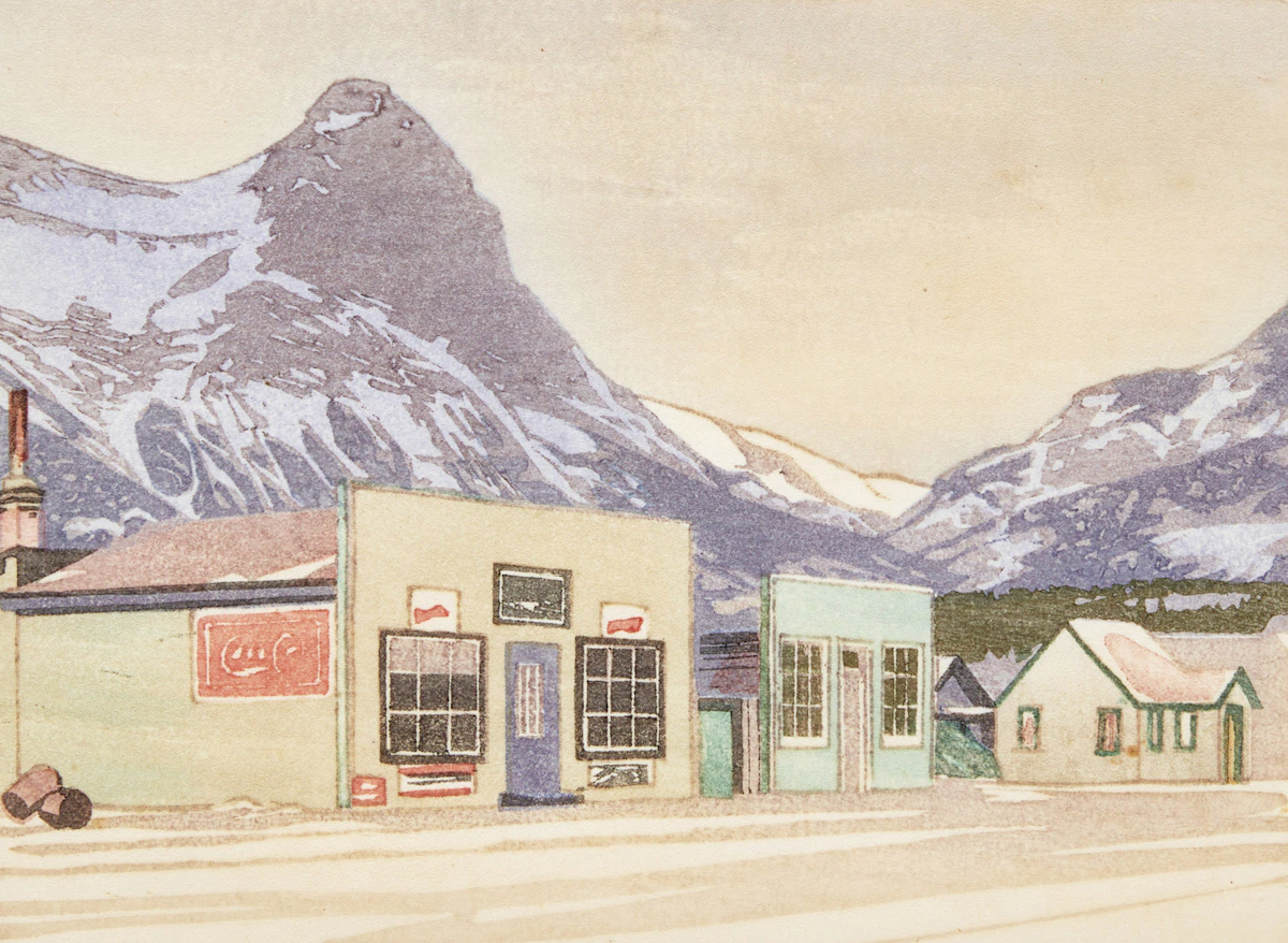 Walter Joseph Phillips, Canmore, colour woodcut, 1947