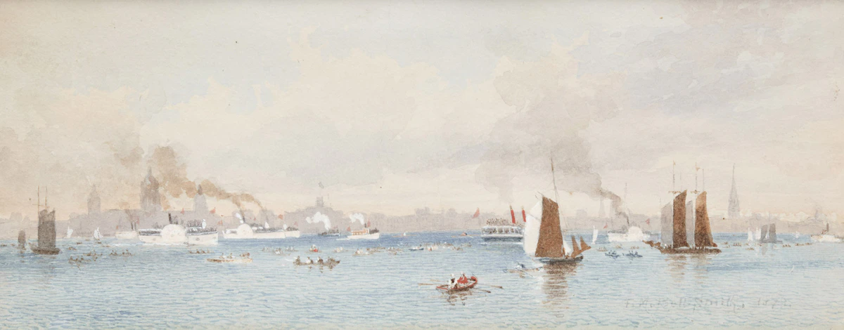Frederic Marlett Bell-Smith, Hanlan Winning From Wallace Ross, Toronto Bay, October 15th, 1877, watercolour