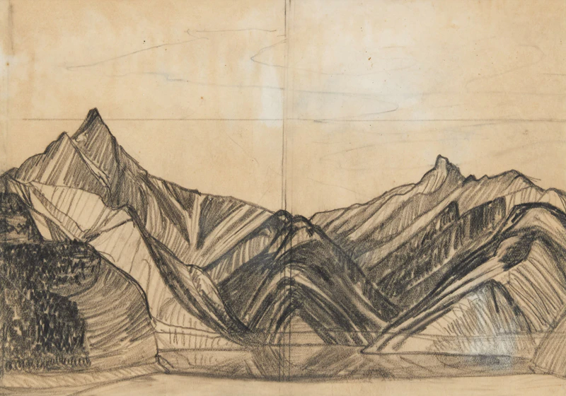 Lawren Stewart Harris, Lake in the Mountains, graphite