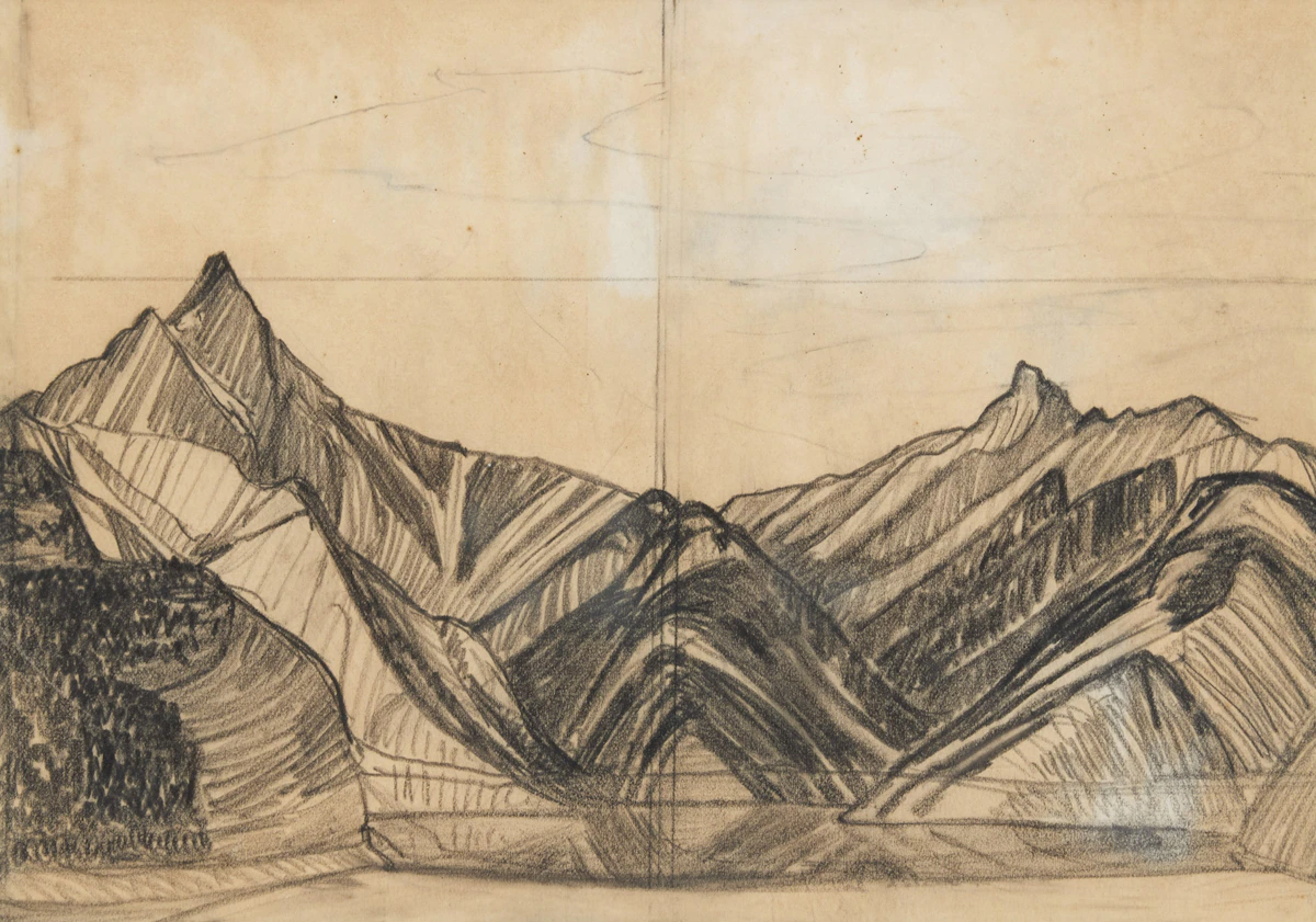Lawren Stewart Harris, Lake in the Mountains, graphite