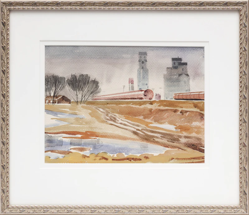 Doris Jean McCarthy, Untitled (Landscape with Grain Elevators), watercolour - view 2