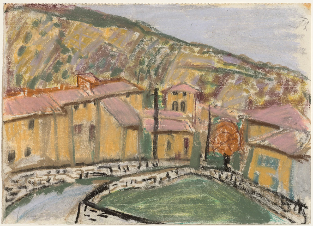 Otto Dix, Französisches Dorf (French Village), colour pastel on paper